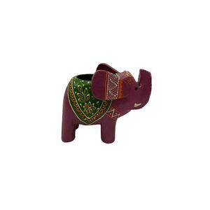 Wooden Purple Elephant Votive Holder with Trunk Raised